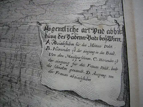 Bad in Baden bei Wien  Orig Kupferstich Merian 1650 Österreich Badekultur