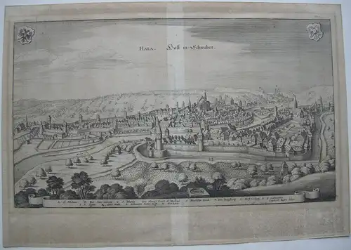 Schwäbisch Hall Gesamtansicht Orig Kupferstich Merian 1650 Baden Württemberg