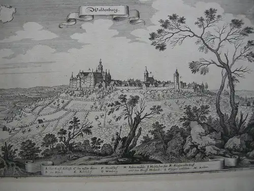 Waldenburg Gesamtansicht Orig Kupferstich Merian 1650 Hohenlohekreis Württemberg