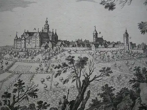 Waldenburg Gesamtansicht Orig Kupferstich Merian 1650 Hohenlohekreis Württemberg