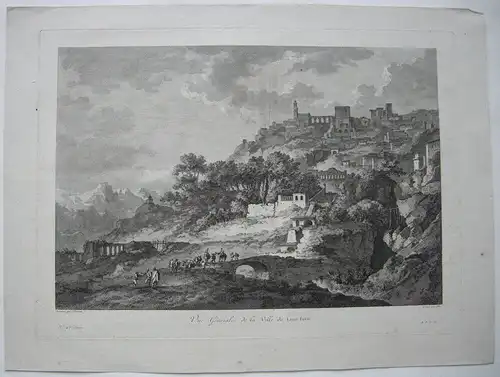 Leonforte Enna Sicilia Italia Veduta panoramica Orig Kupferstich Barthelet 1780