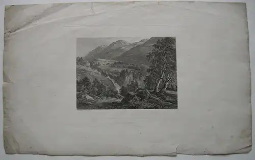 J. Chr. Dahl (1788-1857) Gebirgspass Norwegen Orig Stahlstich 1832 Veith