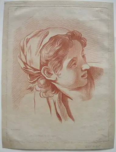 Portrait junge Fau Röteldruck Petit nach de Troy 1780