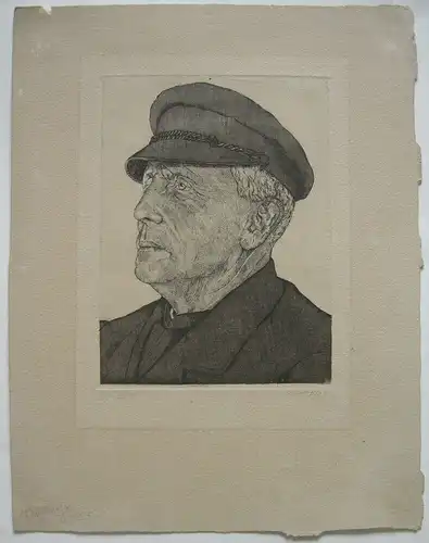 Egon Krause (XIX/XX. Jh.) Portrait eines Holsteiner Bauern Orig Raiderung sign