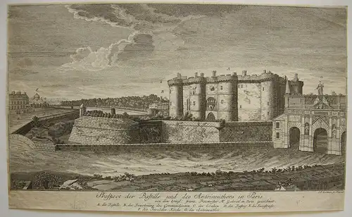 Paris Bastille Porte d'Antoine Orig Kupferstich Joh. Friedr. Volckart 1800