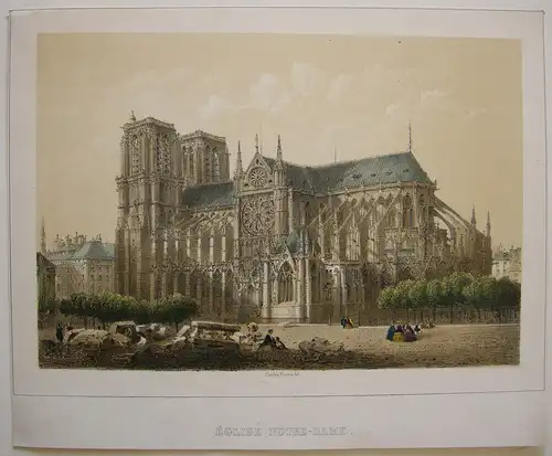 Paris Eglise Notre Dame de Paris Orig Lithografie Charles Riviere 1840 France
