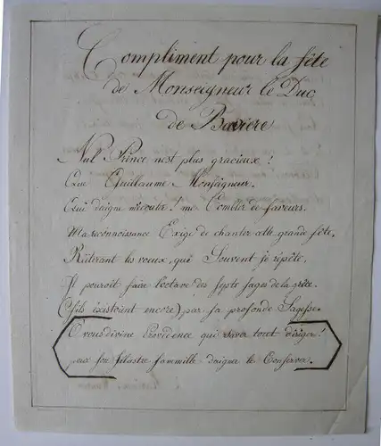 Glückwunsch-Gedicht Mariane Maurin an Duc Guillaume Baviere Handschrift 1811