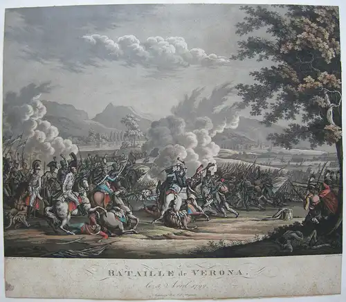 Joh. Lor. Rugendas (1775-1826) Bataille de Verona 1799  Orig Aquatinta Napoleon