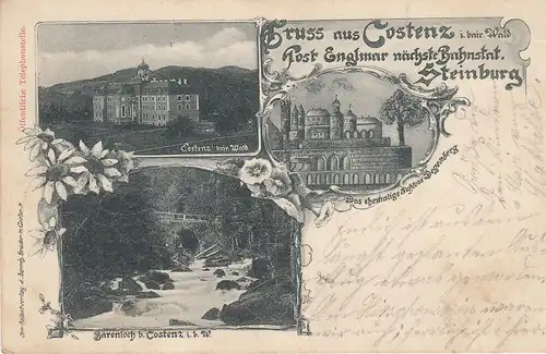 AK Kostenz Degenberg Bärenloch Posthilfstelle Stempel Niederbayern gel 1906