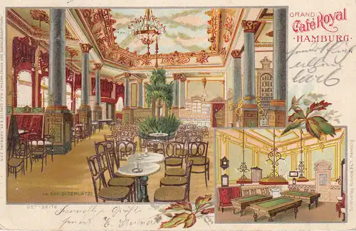 AK Hamburg Grand Café Royal Billardsaal Litho gel 1907