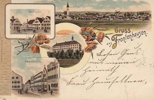 AK Frontenhausen Ansicht Marktplatz Kloster Poxau gel 1904 Niederbayern