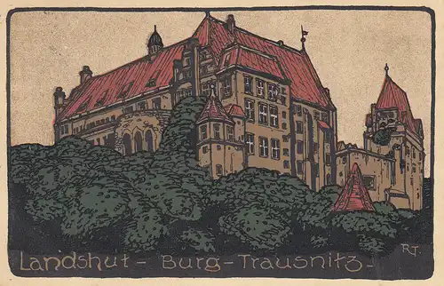 AK Landshut Burg Trausnitz Künstlerkarte Niederbayern gel 1911