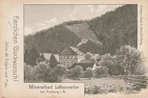 AK Littenweiler Mineralbad Freiburg Br. Baden Württemberg gel. 1904 de Crignis