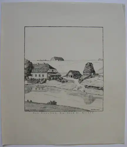 Lettland Buhs bei Bauske Baltikum Orig Lithographie 1917 Letvija