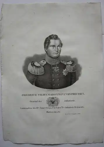 Friedrich Wilhelm (1777-1843) Kronprinz Preußen General Orig Lithografie um 1825