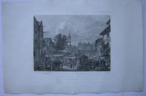 Carl Rob Croll (1800-1863) Jahrmarkt böhmischen Bergstädtchen Kupferstich 1833