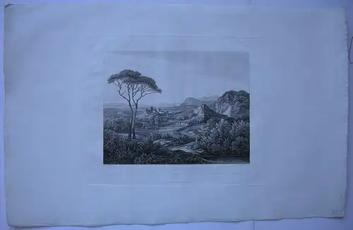 Landschaft in italienischem Stil Orig Kupferstich Hammer nach Kaiser 1830