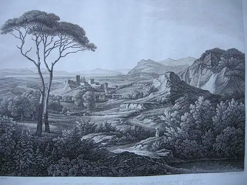 Landschaft in italienischem Stil Orig Kupferstich Hammer nach Kaiser 1830