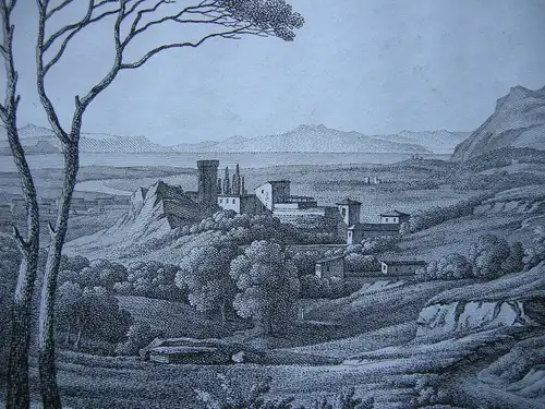 Landschaft in italienischem Stil Orig Kupferstich Hammer nach Kaiser 1830