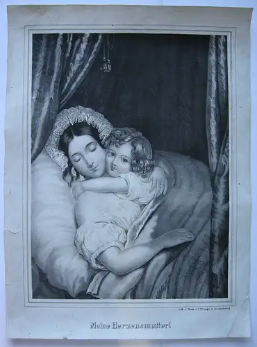 Meine Herzensmutter! Mutterliebe Orig Lithografie F. R. Lange um 1850