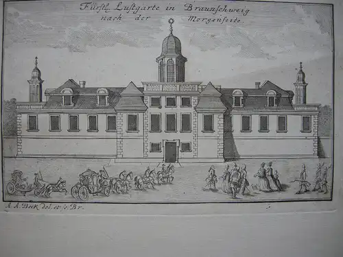 Anton A. Beck (1713-1787) Fürstl. Lustgarten in Braunschweig Orig Radierung 1760