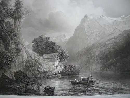 Am Ort Vierwaldstätter See Schweiz Uri Orig Stahlstich C. Huber 1840