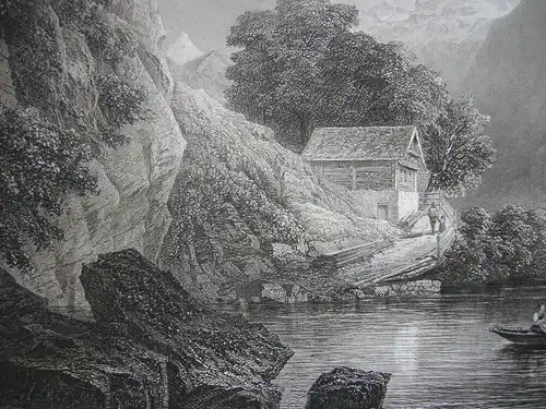 Am Ort Vierwaldstätter See Schweiz Uri Orig Stahlstich C. Huber 1840