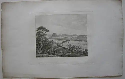 Sächsische Schweiz Aussicht vom Bärenstein Orig Radierung 1830 Schmidt