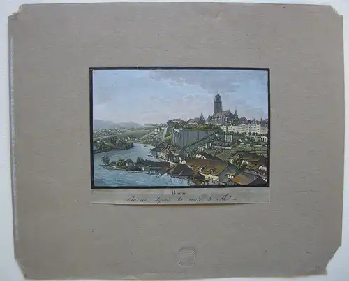 Bern Gesamtansicht von der Thuner Straße Orig Aquatinta 1840 Schweiz F. N. König