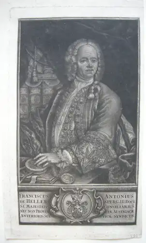 Anton v. Hellersperg (1728)  Bayerischer Jurist Orig Schabkunstblatt Ledergerber