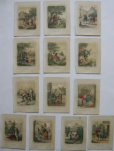 13 Kinderszenen Orig. Lithografien Biedermeier um 1840