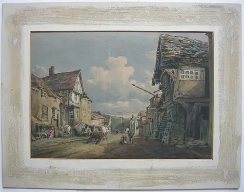 Street of a small Town in Great Britain Orig Aquarell ca. 1880