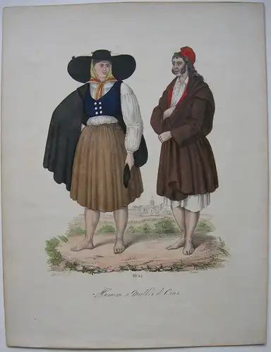 João Palhares  (1810-1890)  Homem e Mulher d'Ovar Orig Lithografie 1850