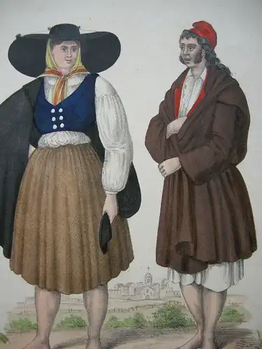 João Palhares  (1810-1890)  Homem e Mulher d'Ovar Orig Lithografie 1850