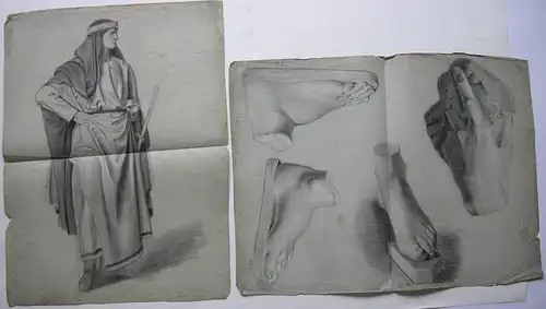 Zeichnungsstudien Akademie Antike Gestalt Füße Hände Bleistift 1872