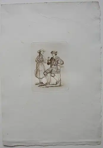 Ludwig Heß (1760-1800) Mädchen in bäuerlicher Tracht Orig Radierung Sepia 1798