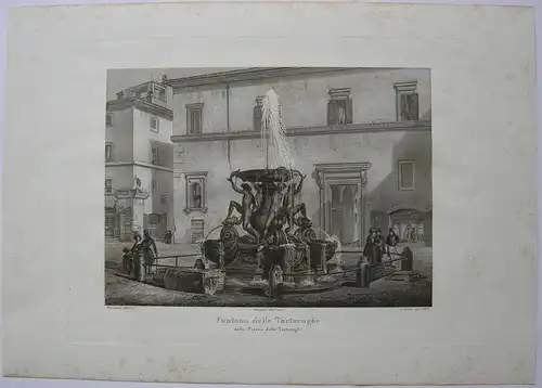 Domenico Amici (1808- ?) Fontana Tartarughe Rom Roma Italia Kupferstich 1837