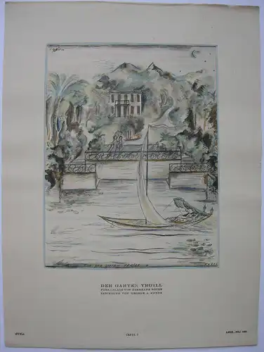 Der Garten Yrgill ART DECO Orig Lithografie G. A. Kobbe 1922 Styl