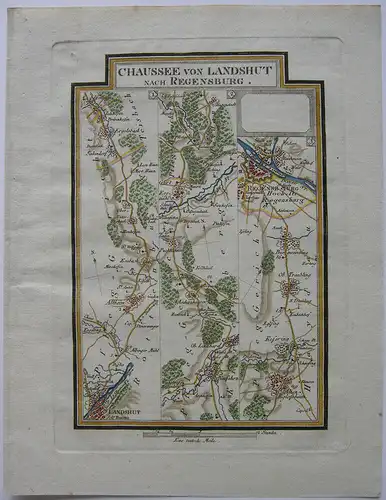 Chaussee Landshut Regensburg Riedl Reiseatlas Orig Kupferstich 1796 Beschreibung