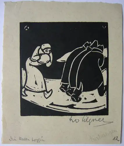 Leo Tilgner (1892-1971) Winterkälte Orig Linolschnitt signiert um 1950