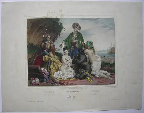 N. E. Maurin (1799-1850) Alger Vente d'esclaves Lithografie 1830 Orientalismus