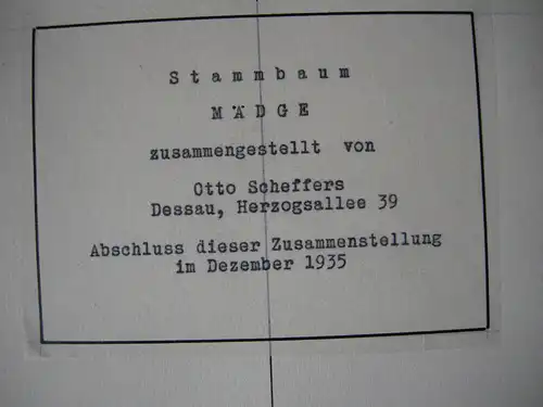 Ahnentafel Georg Scheffers (1866-1945) Mathematiker Typoskript 1937 Genealogie