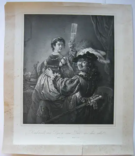 Rembrandt und seine Frau von ihm selbst Orig Lithografie Hanfstaengl 1836