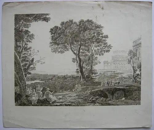 Antike Landschaft Klassizistische Bauten Antike Figuren Orig Kupferstich 1780
