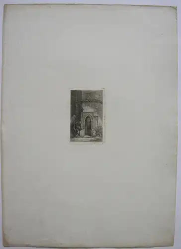 Albert Emil Kirchner (1813-1885) Klosterhof Gotisches Portal Kupferstich 1860