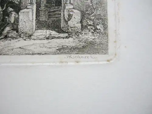 Albert Emil Kirchner (1813-1885) Klosterhof Gotisches Portal Kupferstich 1860