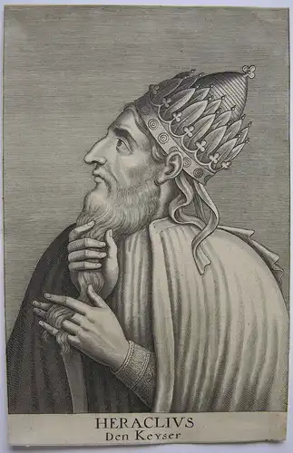 Heraclius (575-641) Byzantinischer Kaiser Orig Kupferstich um 1650