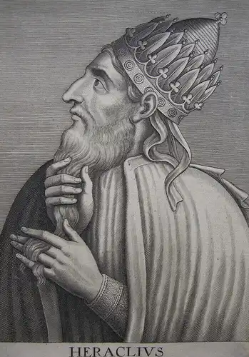 Heraclius (575-641) Byzantinischer Kaiser Orig Kupferstich um 1650
