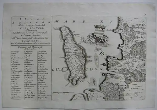 Ile d'Oleron France Frankreich Gascogne Orig. Kupferstich 1696 P. Coronelli