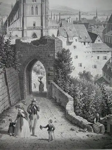 Esslingen Neckar Frauenkirche Stadtansicht Orig Lithografie E. Emminger 1860